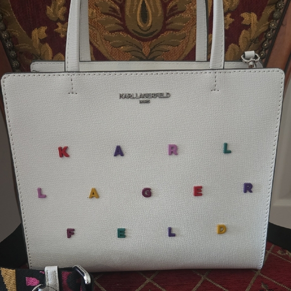 Karl Lagerfeld Handbags - Karl Lagerfeld White Tote with Colorful Letter Accents
